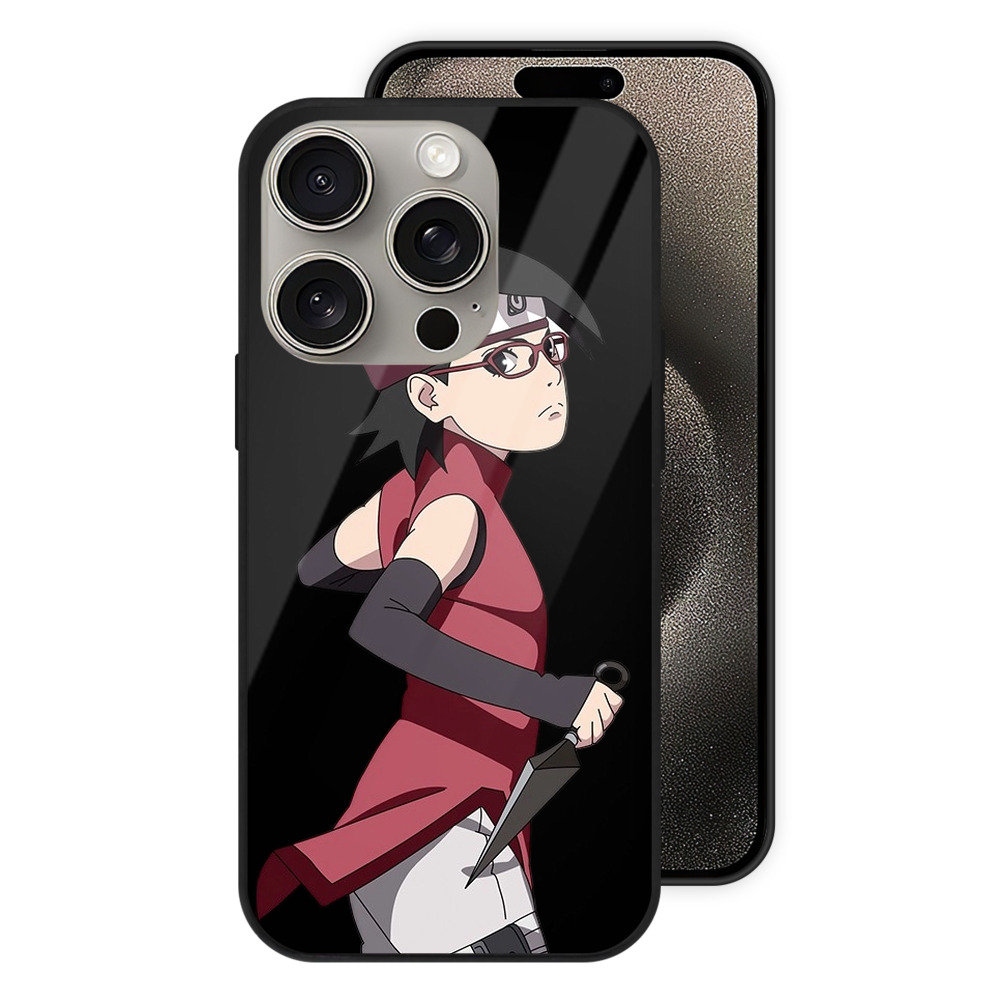（画像用） NARUTO -ナルト- うちは サラダ Uchiha Sarada 【iPhone15Pro対応】スマホケース 耐衝撃＆黄変防止 背面ガラス