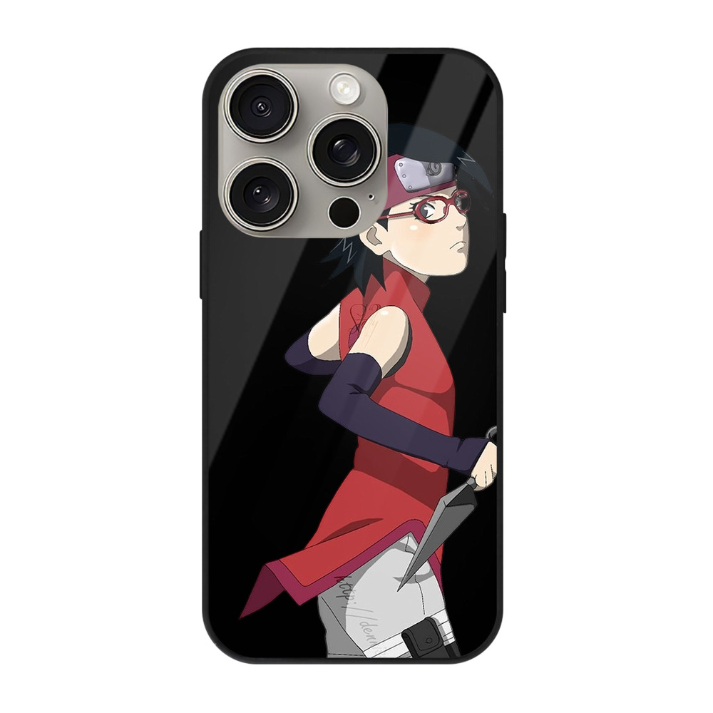 （画像用） NARUTO -ナルト- うちは サラダ Uchiha Sarada 【iPhone15Pro対応】スマホケース 耐衝撃＆黄変防止 背面ガラス