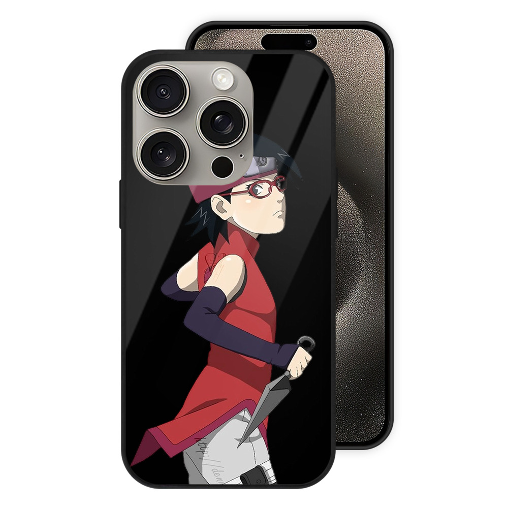 （画像用） NARUTO -ナルト- うちは サラダ Uchiha Sarada 【iPhone15Pro対応】スマホケース 耐衝撃＆黄変防止 背面ガラス