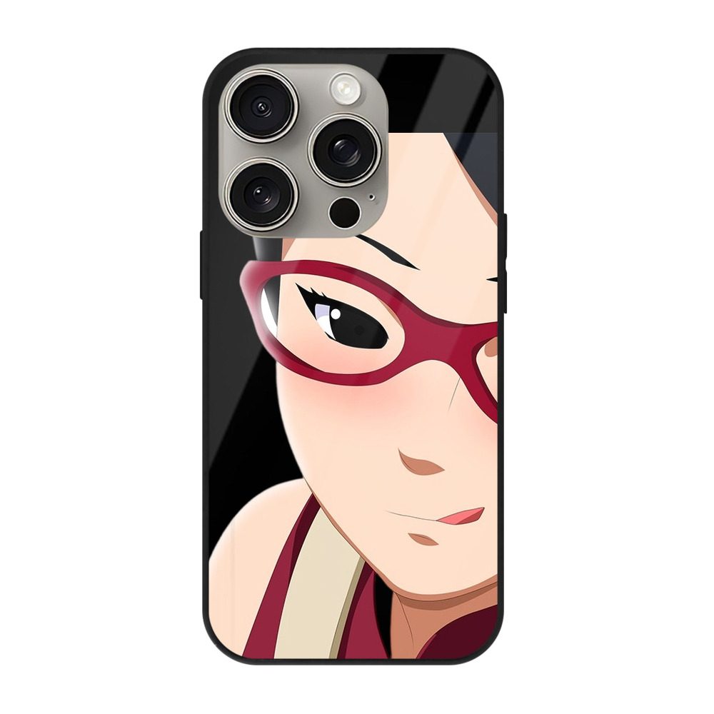 （画像用） NARUTO -ナルト- うちは サラダ Uchiha Sarada 【iPhone15Pro対応】スマホケース 耐衝撃＆黄変防止 背面ガラス