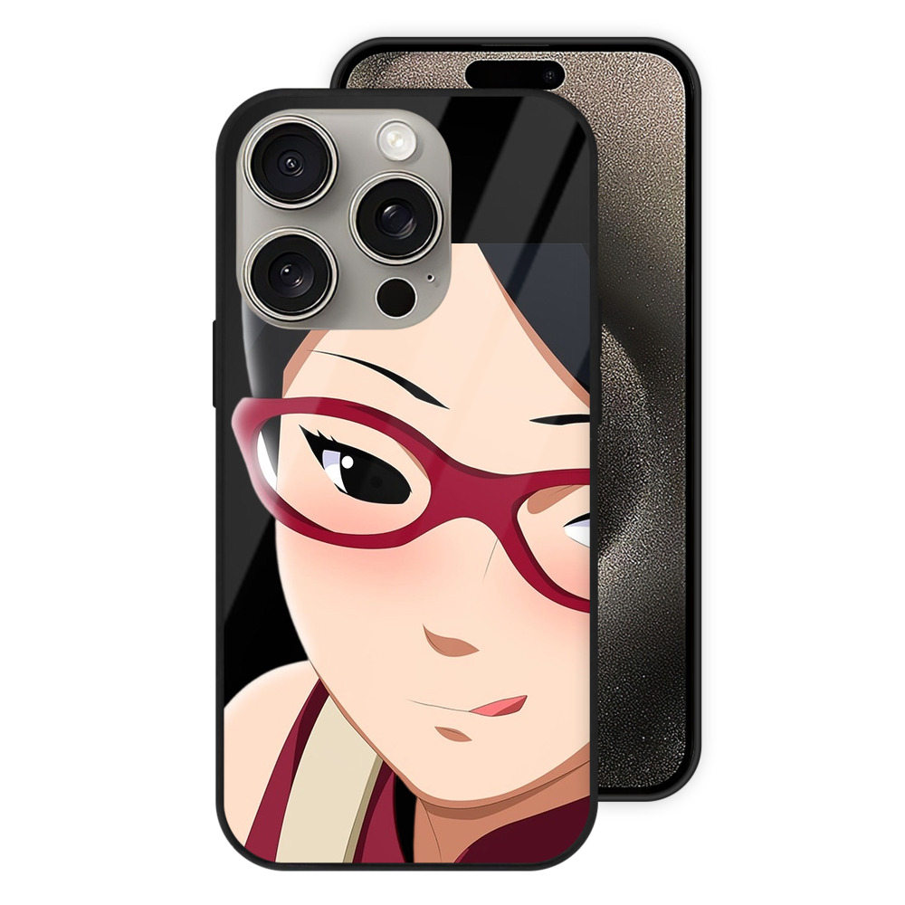 （画像用） NARUTO -ナルト- うちは サラダ Uchiha Sarada 【iPhone15Pro対応】スマホケース 耐衝撃＆黄変防止 背面ガラス