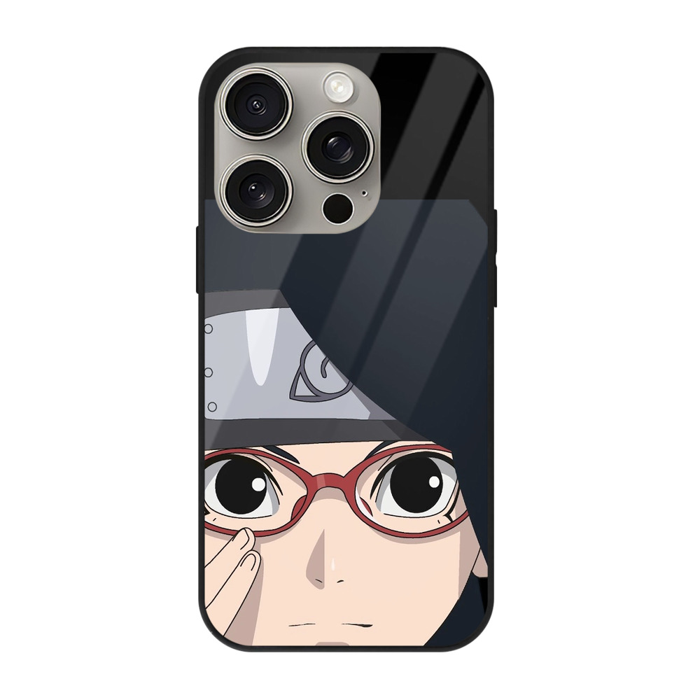 （画像用） NARUTO -ナルト- うちは サラダ Uchiha Sarada 【iPhone15Pro対応】スマホケース 耐衝撃＆黄変防止 背面ガラス
