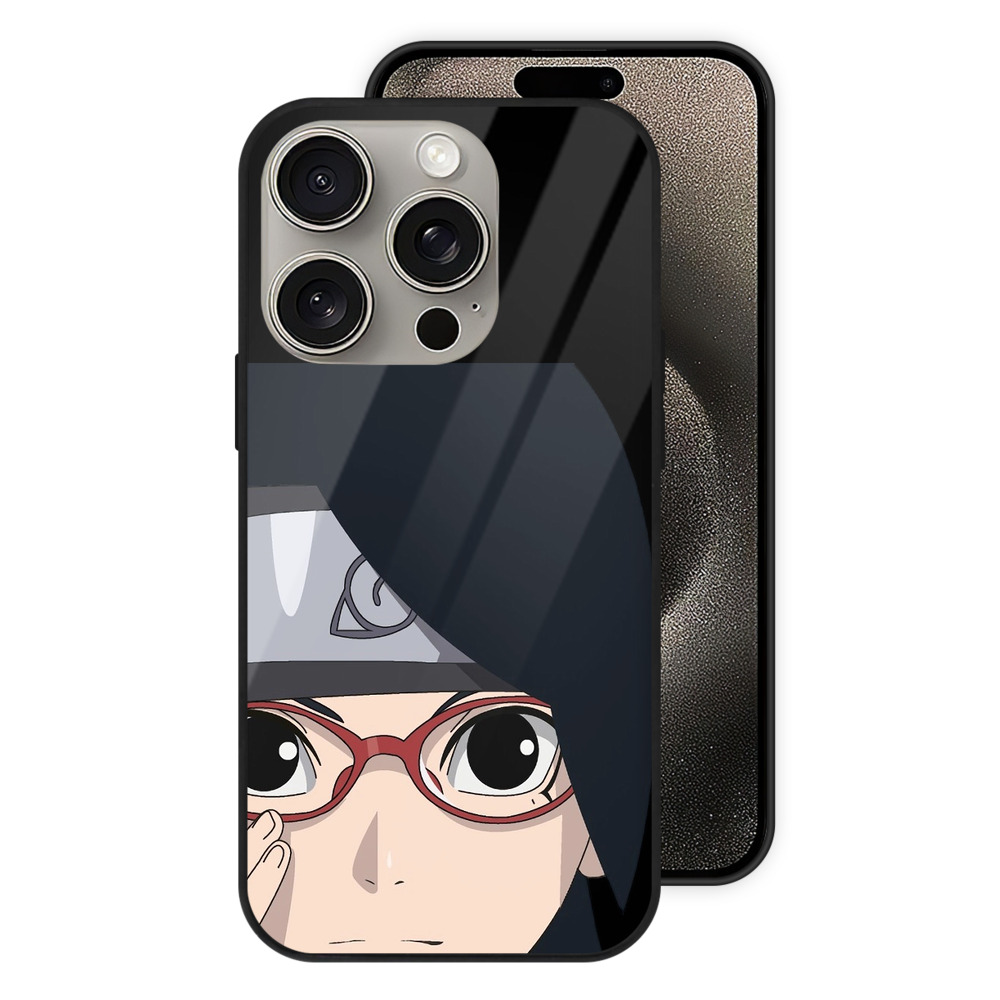 （画像用） NARUTO -ナルト- うちは サラダ Uchiha Sarada 【iPhone15Pro対応】スマホケース 耐衝撃＆黄変防止 背面ガラス