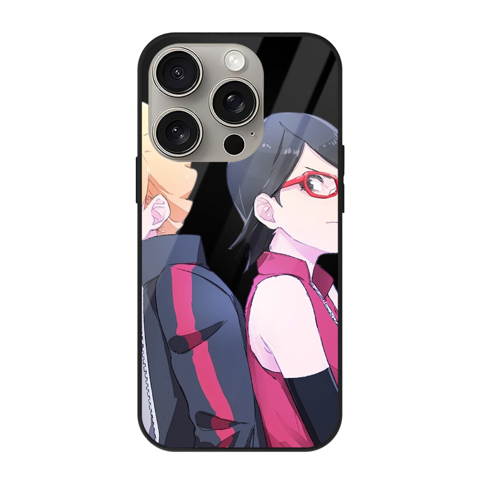 （画像用） NARUTO -ナルト- うちは サラダ Uchiha Sarada 【iPhone15Pro対応】スマホケース 耐衝撃＆黄変防止 背面ガラス