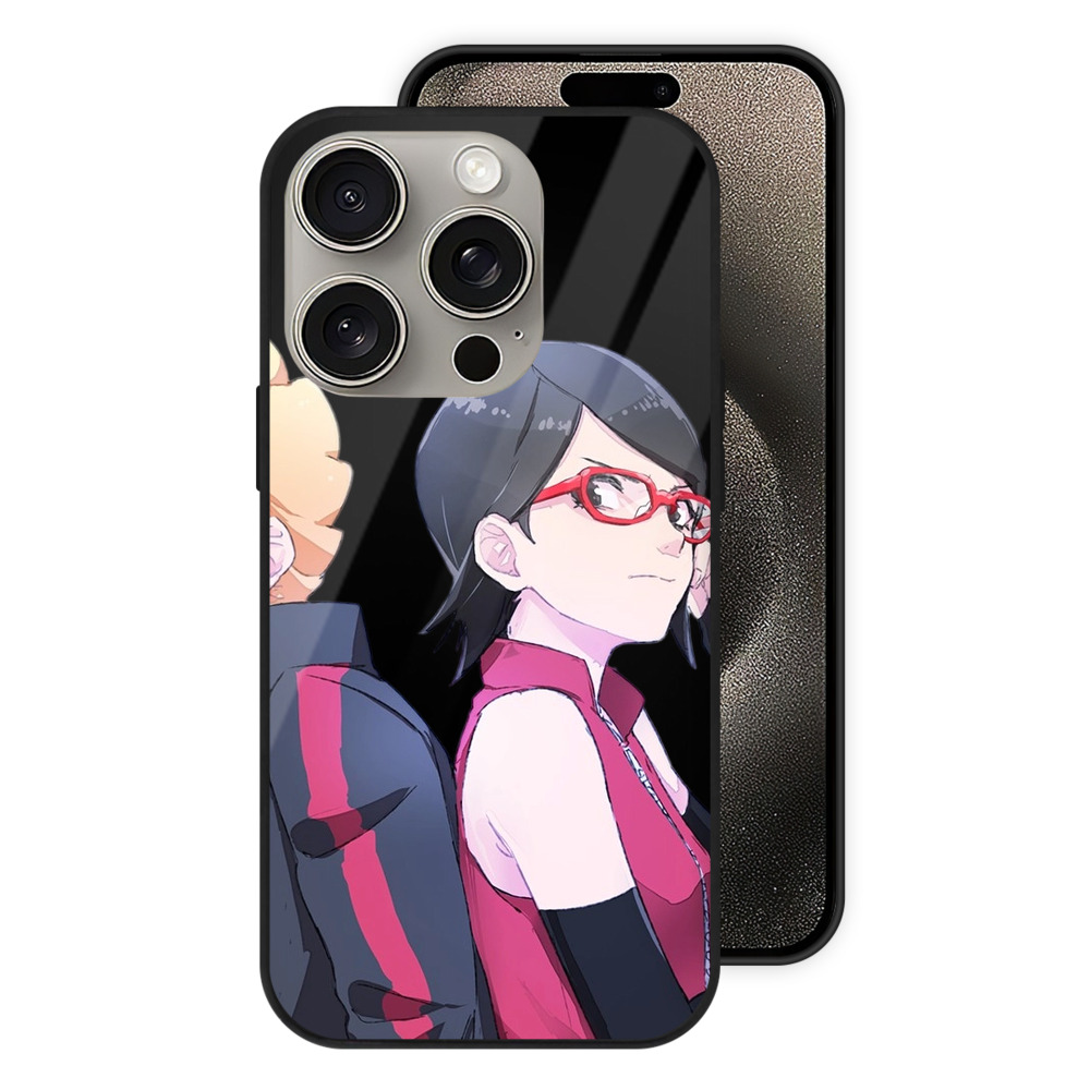 （画像用） NARUTO -ナルト- うちは サラダ Uchiha Sarada 【iPhone15Pro対応】スマホケース 耐衝撃＆黄変防止 背面ガラス