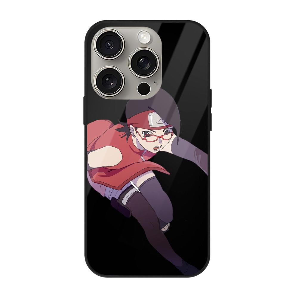 （画像用） NARUTO -ナルト- うちは サラダ Uchiha Sarada 【iPhone15Pro対応】スマホケース 耐衝撃＆黄変防止 背面ガラス