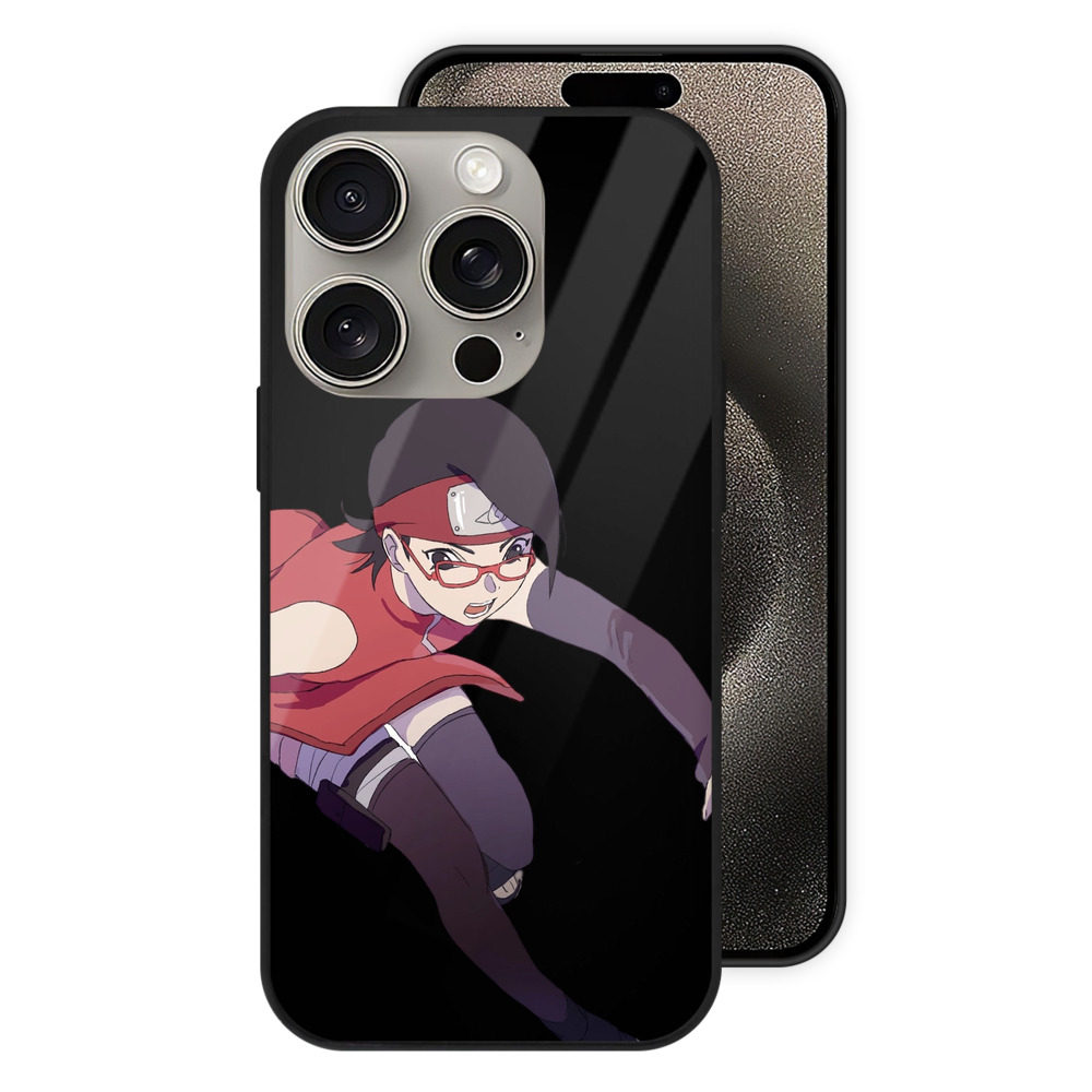 （画像用） NARUTO -ナルト- うちは サラダ Uchiha Sarada 【iPhone15Pro対応】スマホケース 耐衝撃＆黄変防止 背面ガラス