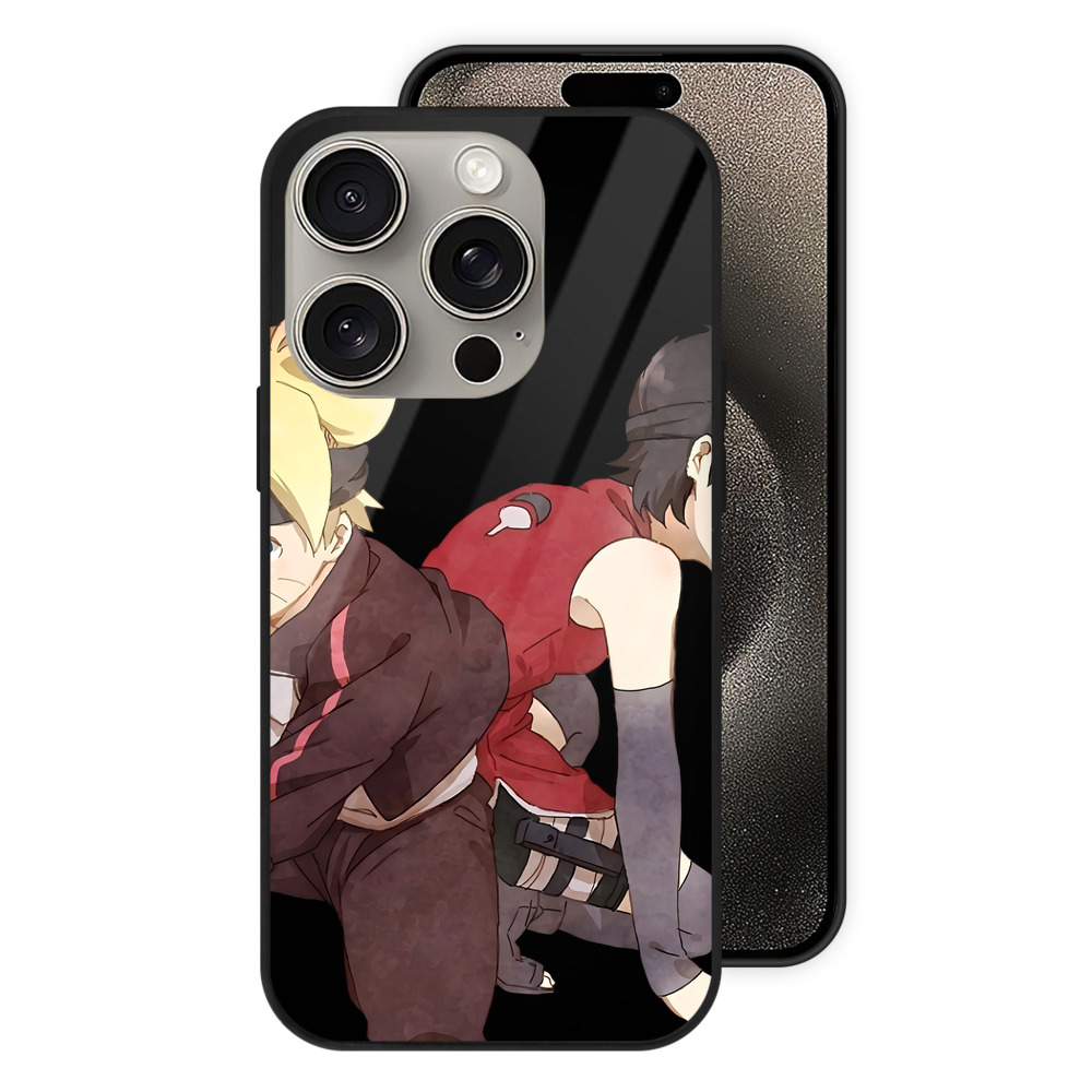 （画像用） NARUTO -ナルト- うちは サラダ Uchiha Sarada 【iPhone15Pro対応】スマホケース 耐衝撃＆黄変防止 背面ガラス