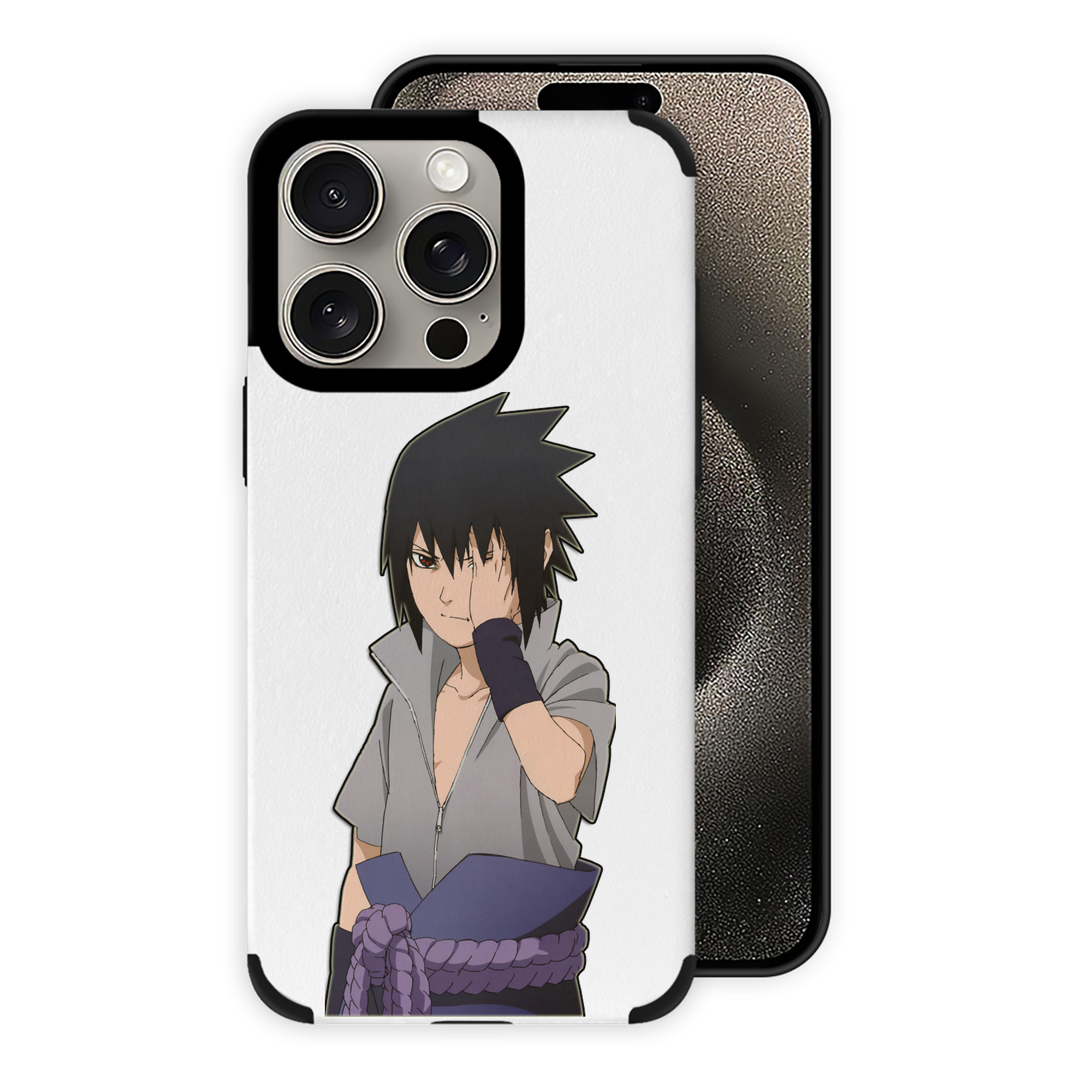（画像用） NARUTO -ナルト- うちは サスケ Uchiha Sasuke 【iPhone15ProMax対応】 PUレザー スマホケース 耐衝撃＆黄変防止