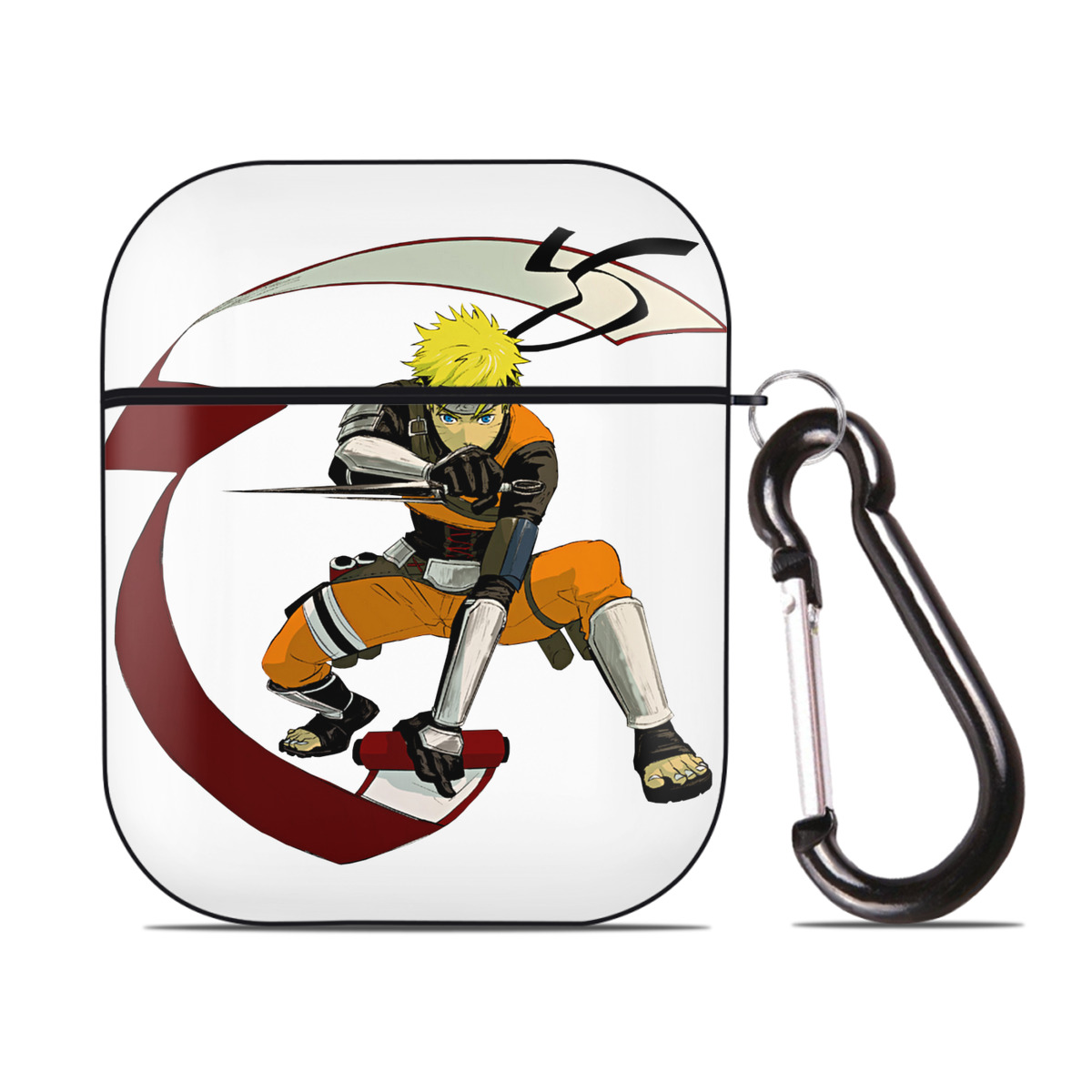 （画像用） NARUTO -ナルト- うずまき ナルト Uzumaki Naruto AirPods 第2世代保護ケース ハードシェル ブラック 耐衝撃・防指紋・カラビナ付き