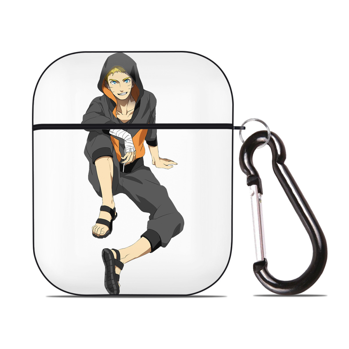 （画像用） NARUTO -ナルト- うずまき ナルト Uzumaki Naruto AirPods 第2世代保護ケース ハードシェル ブラック 耐衝撃・防指紋・カラビナ付き
