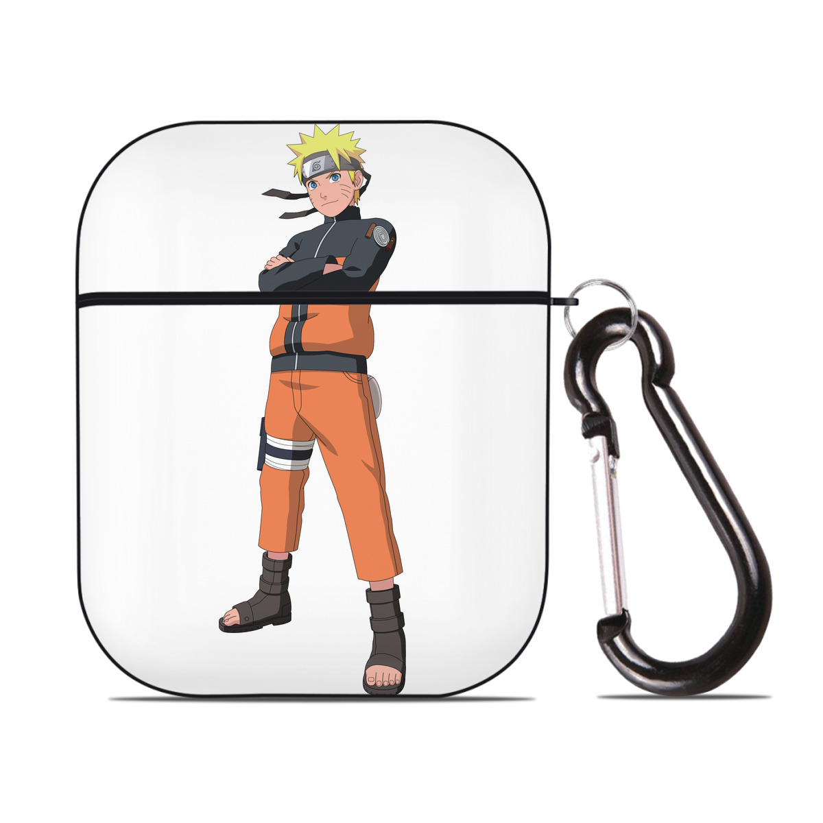 （画像用） NARUTO -ナルト- うずまき ナルト Uzumaki Naruto AirPods 第2世代保護ケース ハードシェル ブラック 耐衝撃・防指紋・カラビナ付き