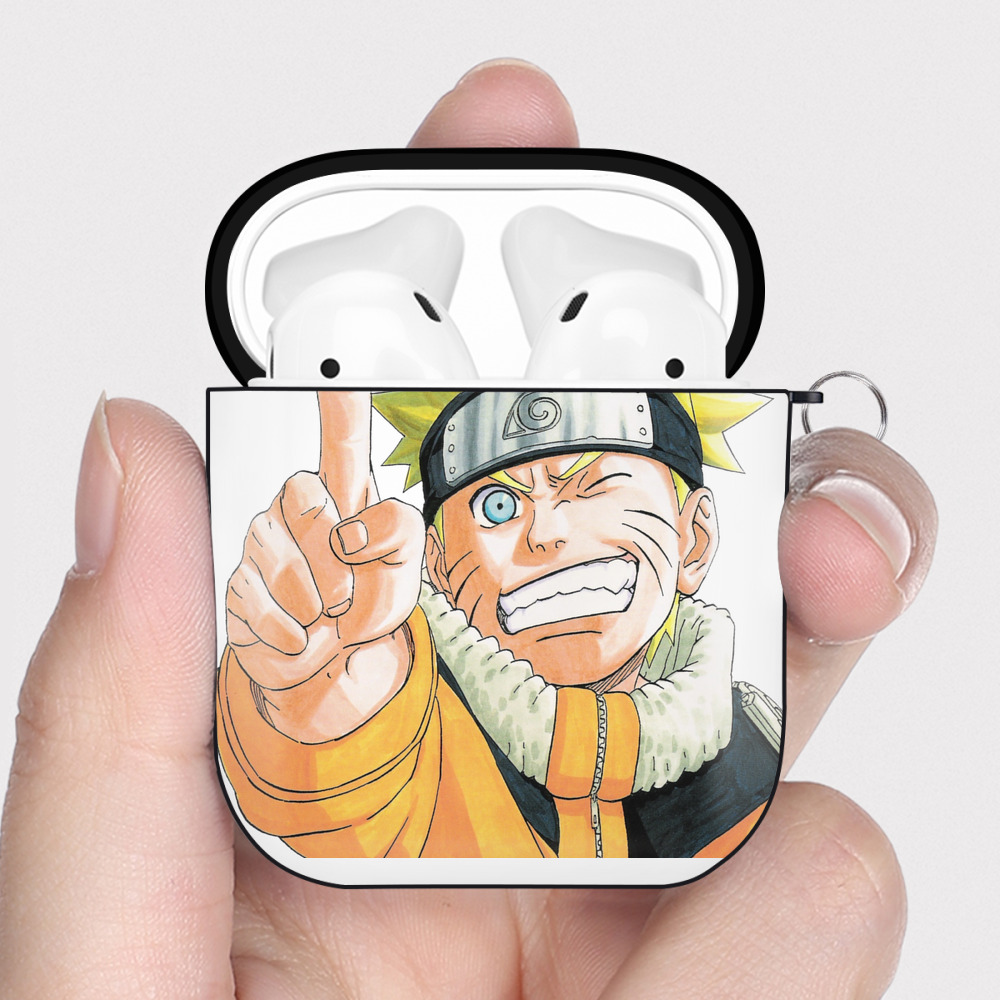 （画像用） NARUTO -ナルト- うずまき ナルト Uzumaki Naruto AirPods 第2世代保護ケース ハードシェル ブラック 耐衝撃・防指紋・カラビナ付き