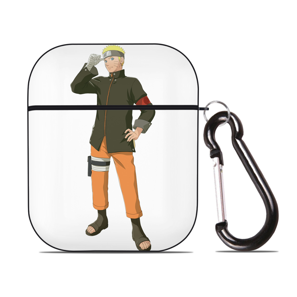 （画像用） NARUTO -ナルト- うずまき ナルト Uzumaki Naruto AirPods 第2世代保護ケース ハードシェル ブラック 耐衝撃・防指紋・カラビナ付き