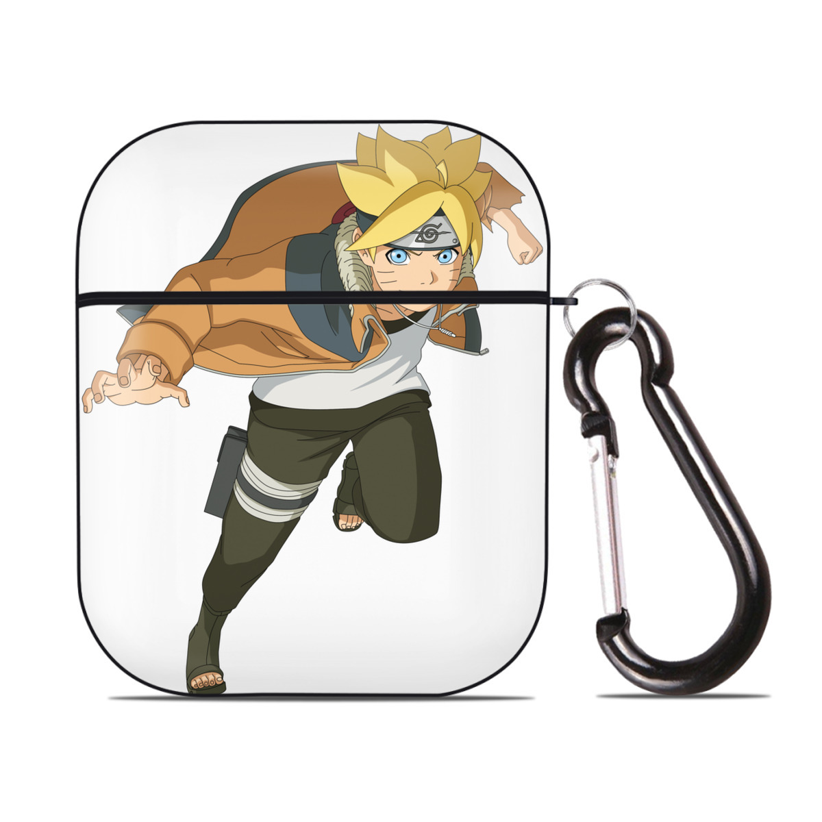 （画像用） NARUTO -ナルト- うずまき ナルト Uzumaki Naruto AirPods 第2世代保護ケース ハードシェル ブラック 耐衝撃・防指紋・カラビナ付き