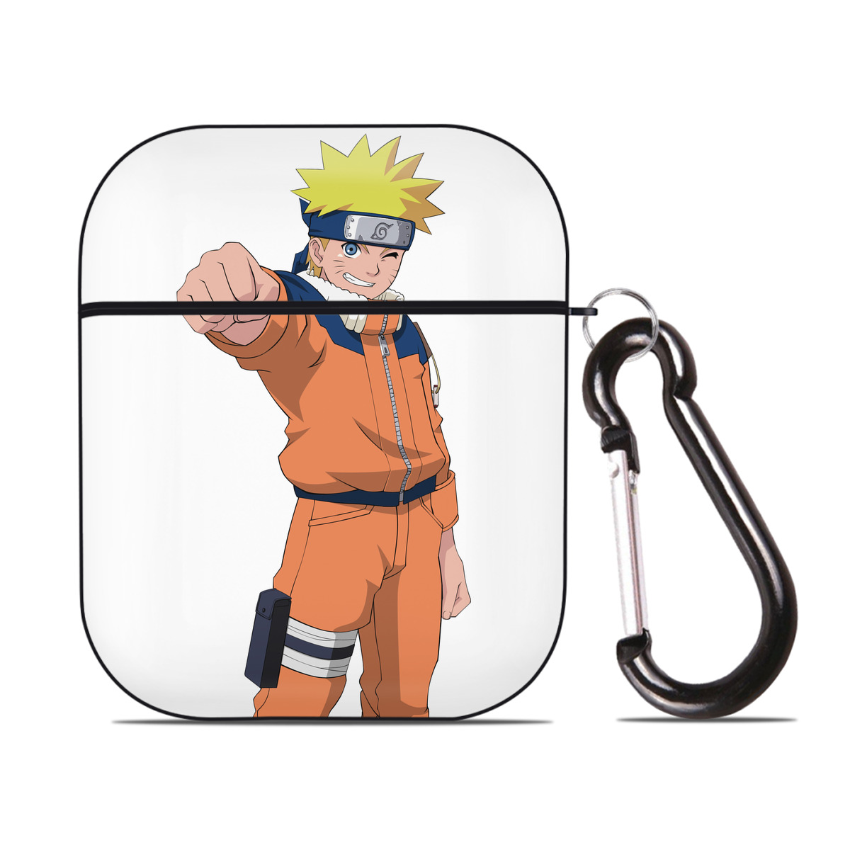（画像用） NARUTO -ナルト- うずまき ナルト Uzumaki Naruto AirPods 第2世代保護ケース ハードシェル ブラック 耐衝撃・防指紋・カラビナ付き
