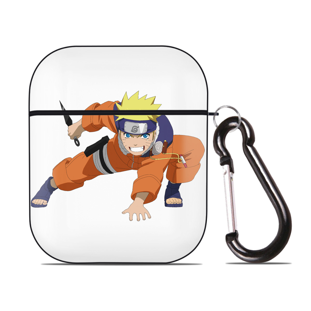 （画像用） NARUTO -ナルト- うずまき ナルト Uzumaki Naruto AirPods 第2世代保護ケース ハードシェル ブラック 耐衝撃・防指紋・カラビナ付き