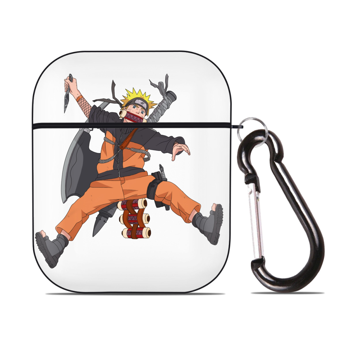 （画像用） NARUTO -ナルト- うずまき ナルト Uzumaki Naruto AirPods 第2世代保護ケース ハードシェル ブラック 耐衝撃・防指紋・カラビナ付き