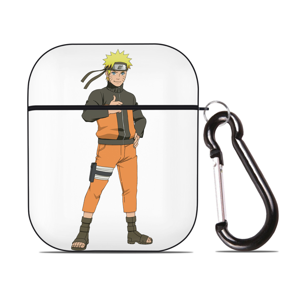 （画像用） NARUTO -ナルト- うずまき ナルト Uzumaki Naruto AirPods 第2世代保護ケース ハードシェル ブラック 耐衝撃・防指紋・カラビナ付き