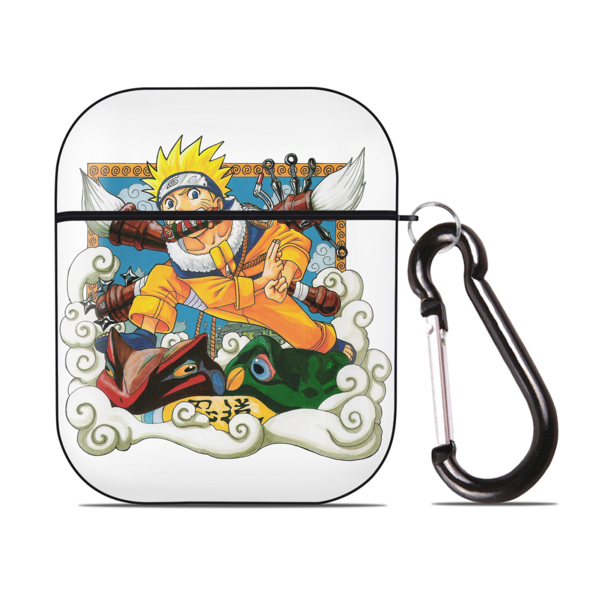 （画像用） NARUTO -ナルト- うずまき ナルト Uzumaki Naruto AirPods 第2世代保護ケース ハードシェル ブラック 耐衝撃・防指紋・カラビナ付き