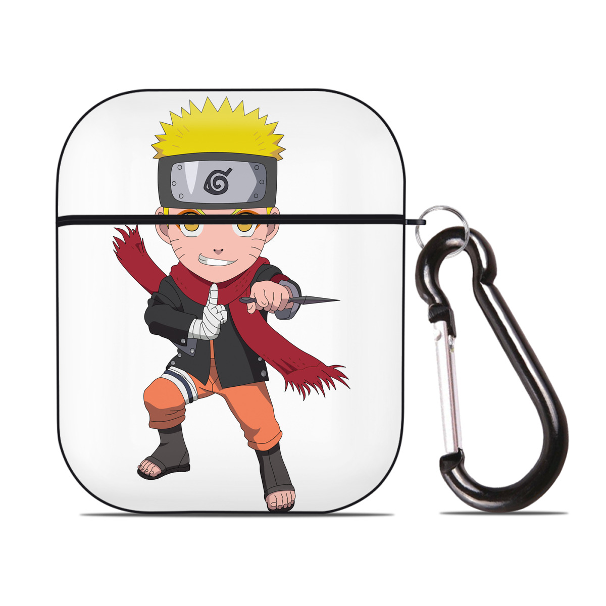 （画像用） NARUTO -ナルト- うずまき ナルト Uzumaki Naruto AirPods 第2世代保護ケース ハードシェル ブラック 耐衝撃・防指紋・カラビナ付き