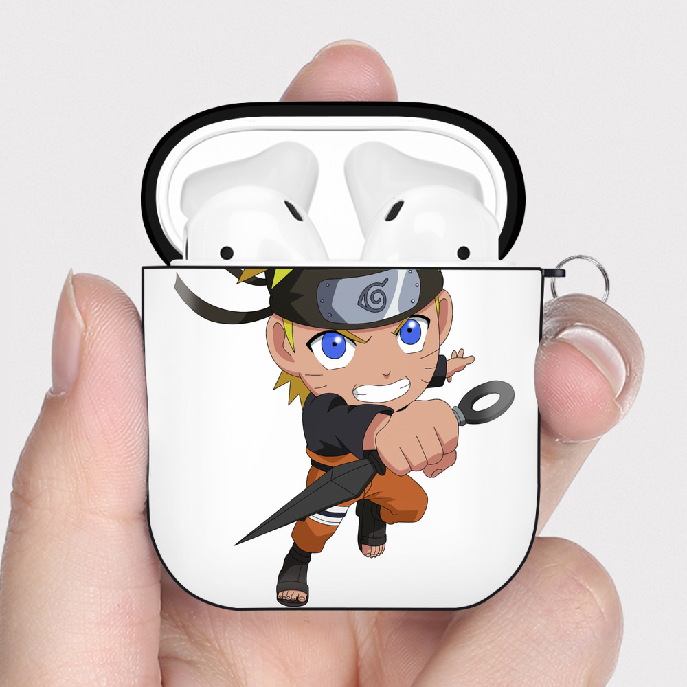 （画像用） NARUTO -ナルト- うずまき ナルト Uzumaki Naruto AirPods 第2世代保護ケース ハードシェル ブラック 耐衝撃・防指紋・カラビナ付き