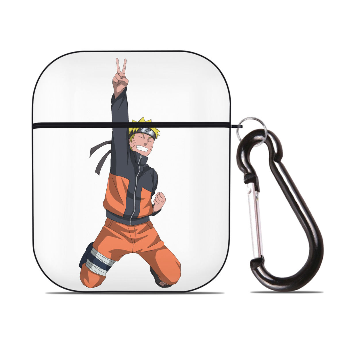 （画像用） NARUTO -ナルト- うずまき ナルト Uzumaki Naruto AirPods 第2世代保護ケース ハードシェル ブラック 耐衝撃・防指紋・カラビナ付き