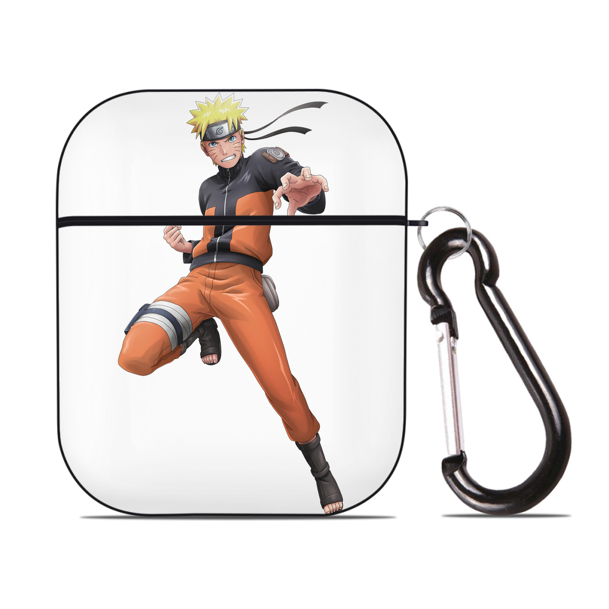 （画像用） NARUTO -ナルト- うずまき ナルト Uzumaki Naruto AirPods 第2世代保護ケース ハードシェル ブラック 耐衝撃・防指紋・カラビナ付き