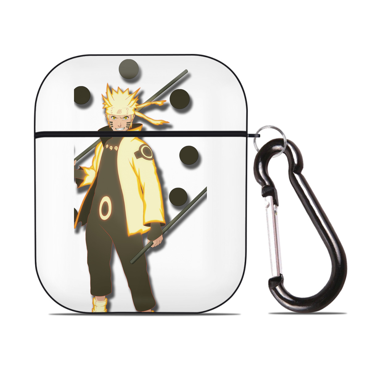 （画像用） NARUTO -ナルト- うずまき ナルト Uzumaki Naruto AirPods 第2世代保護ケース ハードシェル ブラック 耐衝撃・防指紋・カラビナ付き