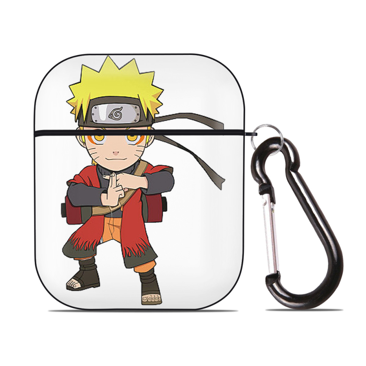 （画像用） NARUTO -ナルト- うずまき ナルト Uzumaki Naruto AirPods 第2世代保護ケース ハードシェル ブラック 耐衝撃・防指紋・カラビナ付き