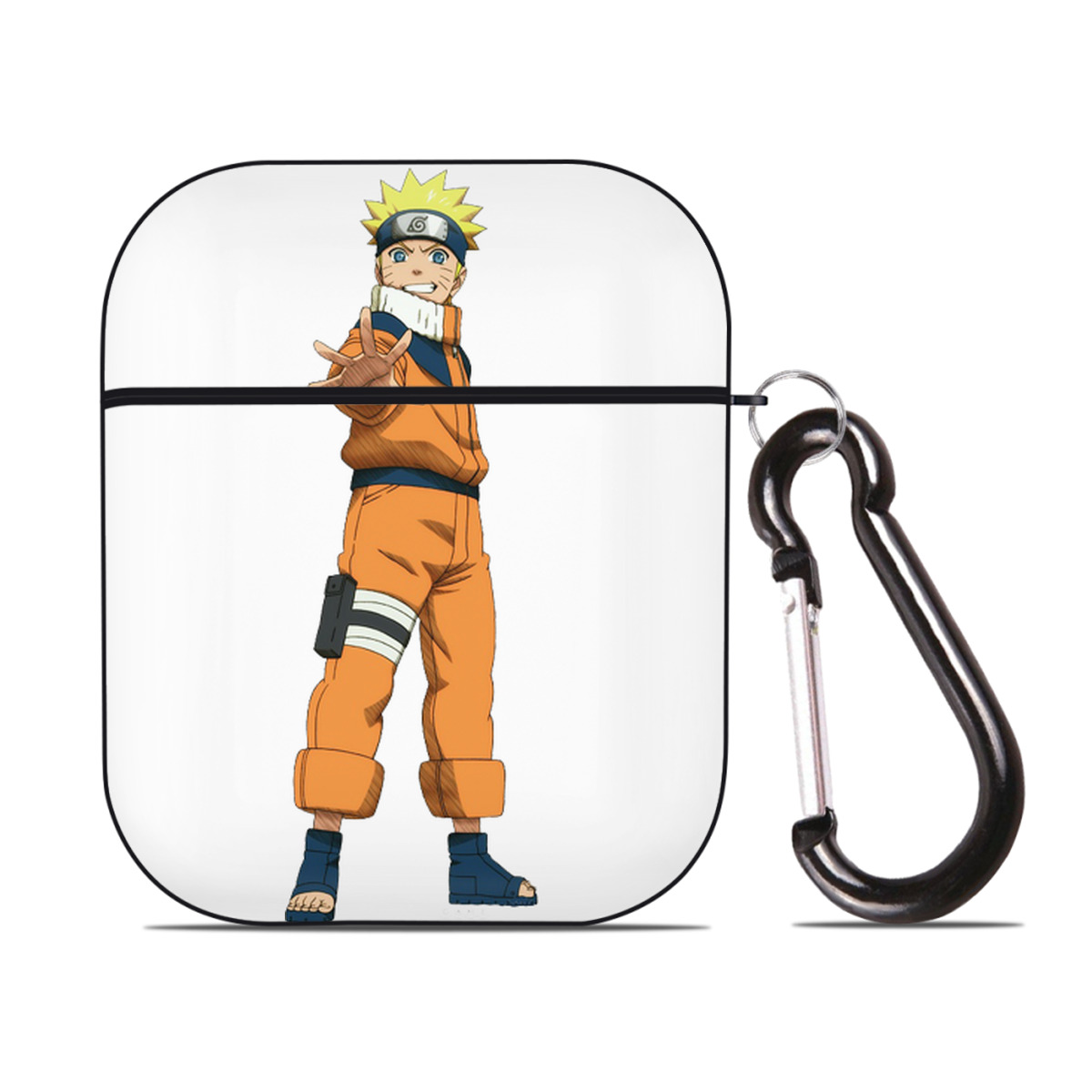 （画像用） NARUTO -ナルト- うずまき ナルト Uzumaki Naruto AirPods 第2世代保護ケース ハードシェル ブラック 耐衝撃・防指紋・カラビナ付き