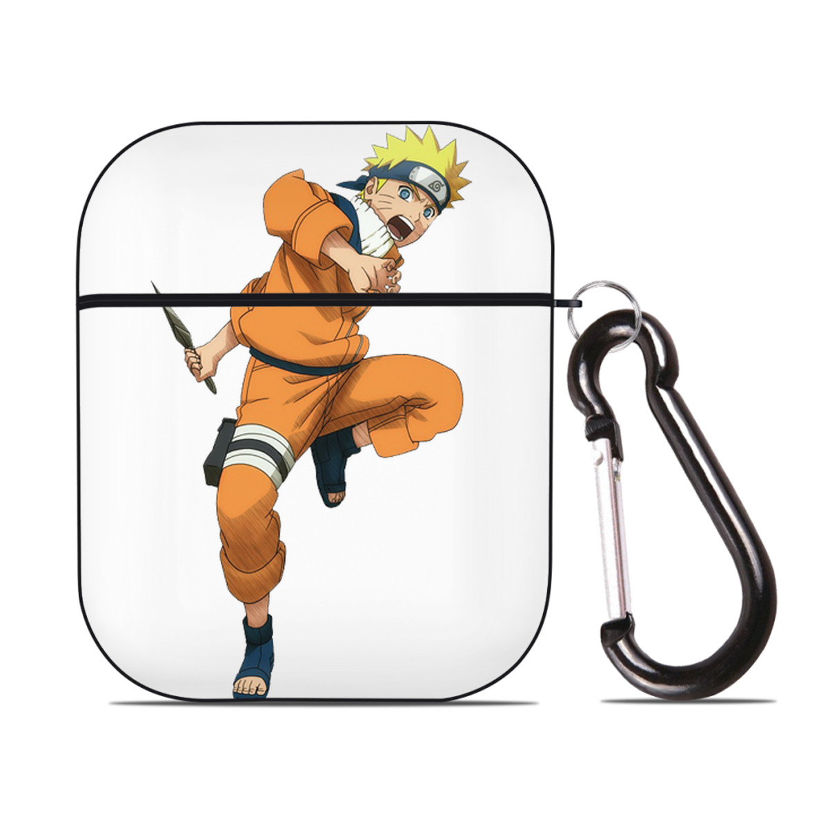 （画像用） NARUTO -ナルト- うずまき ナルト Uzumaki Naruto AirPods 第2世代保護ケース ハードシェル ブラック 耐衝撃・防指紋・カラビナ付き