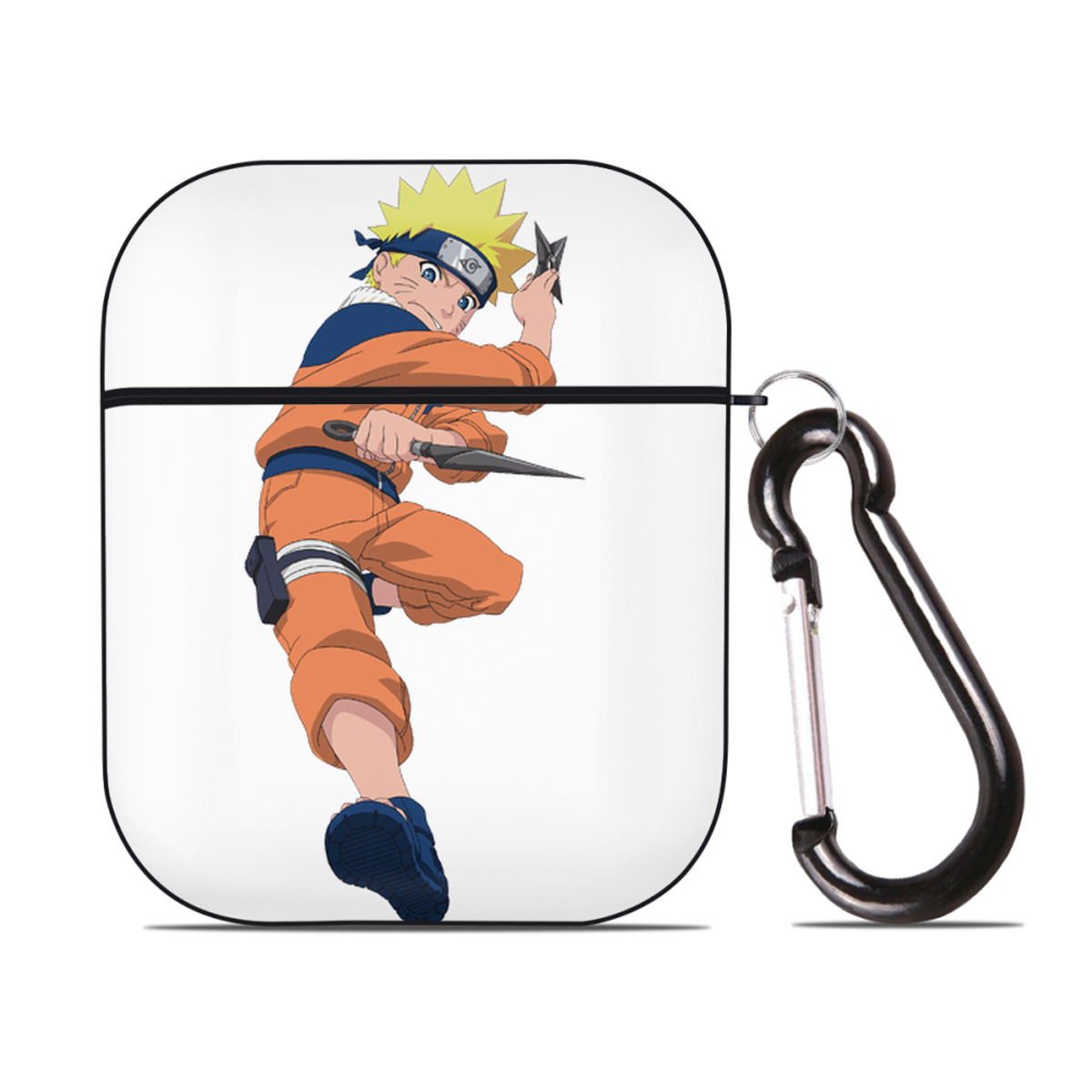 （画像用） NARUTO -ナルト- うずまき ナルト Uzumaki Naruto AirPods 第2世代保護ケース ハードシェル ブラック 耐衝撃・防指紋・カラビナ付き