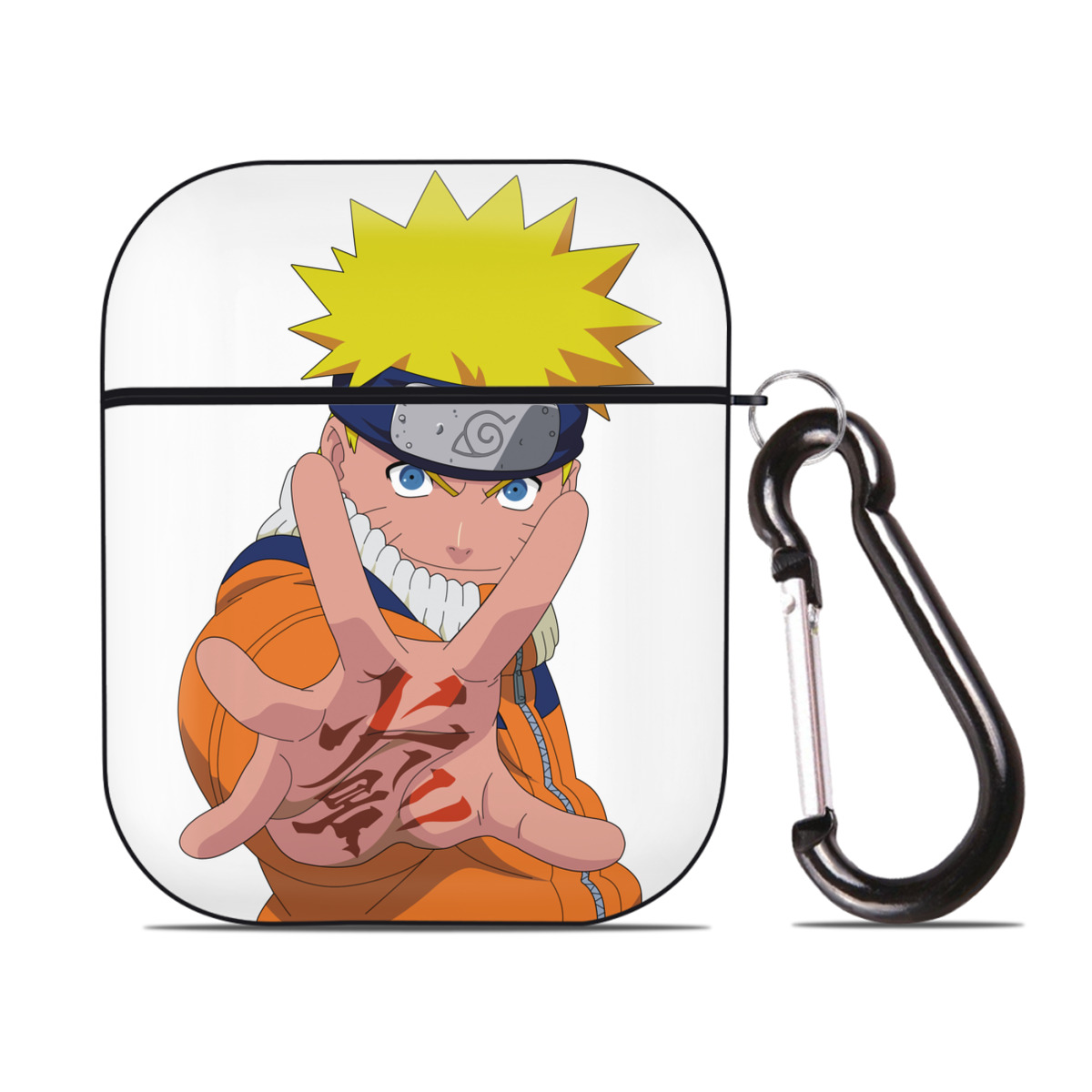 （画像用） NARUTO -ナルト- うずまき ナルト Uzumaki Naruto AirPods 第2世代保護ケース ハードシェル ブラック 耐衝撃・防指紋・カラビナ付き