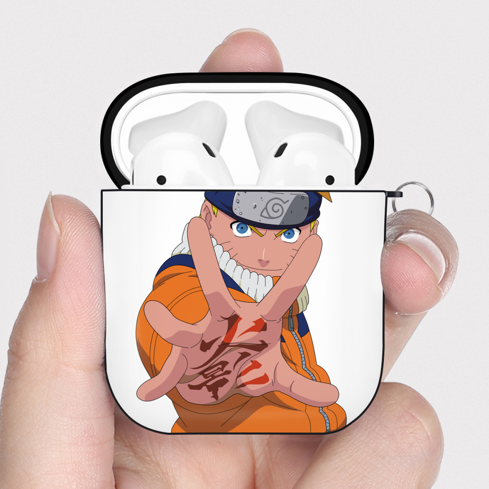 （画像用） NARUTO -ナルト- うずまき ナルト Uzumaki Naruto AirPods 第2世代保護ケース ハードシェル ブラック 耐衝撃・防指紋・カラビナ付き