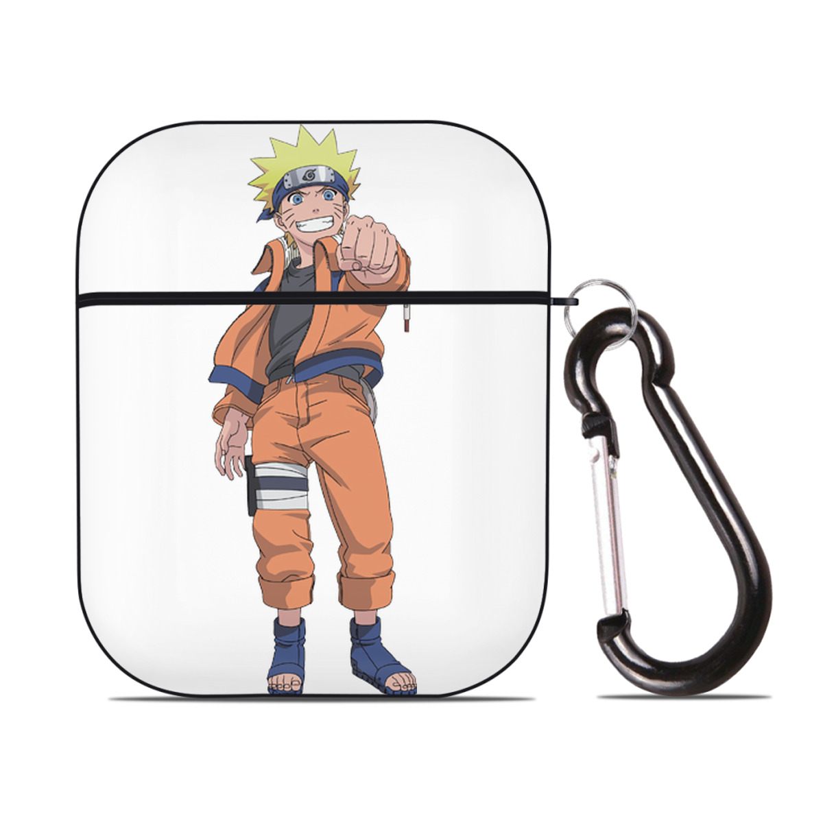 （画像用） NARUTO -ナルト- うずまき ナルト Uzumaki Naruto AirPods 第2世代保護ケース ハードシェル ブラック 耐衝撃・防指紋・カラビナ付き