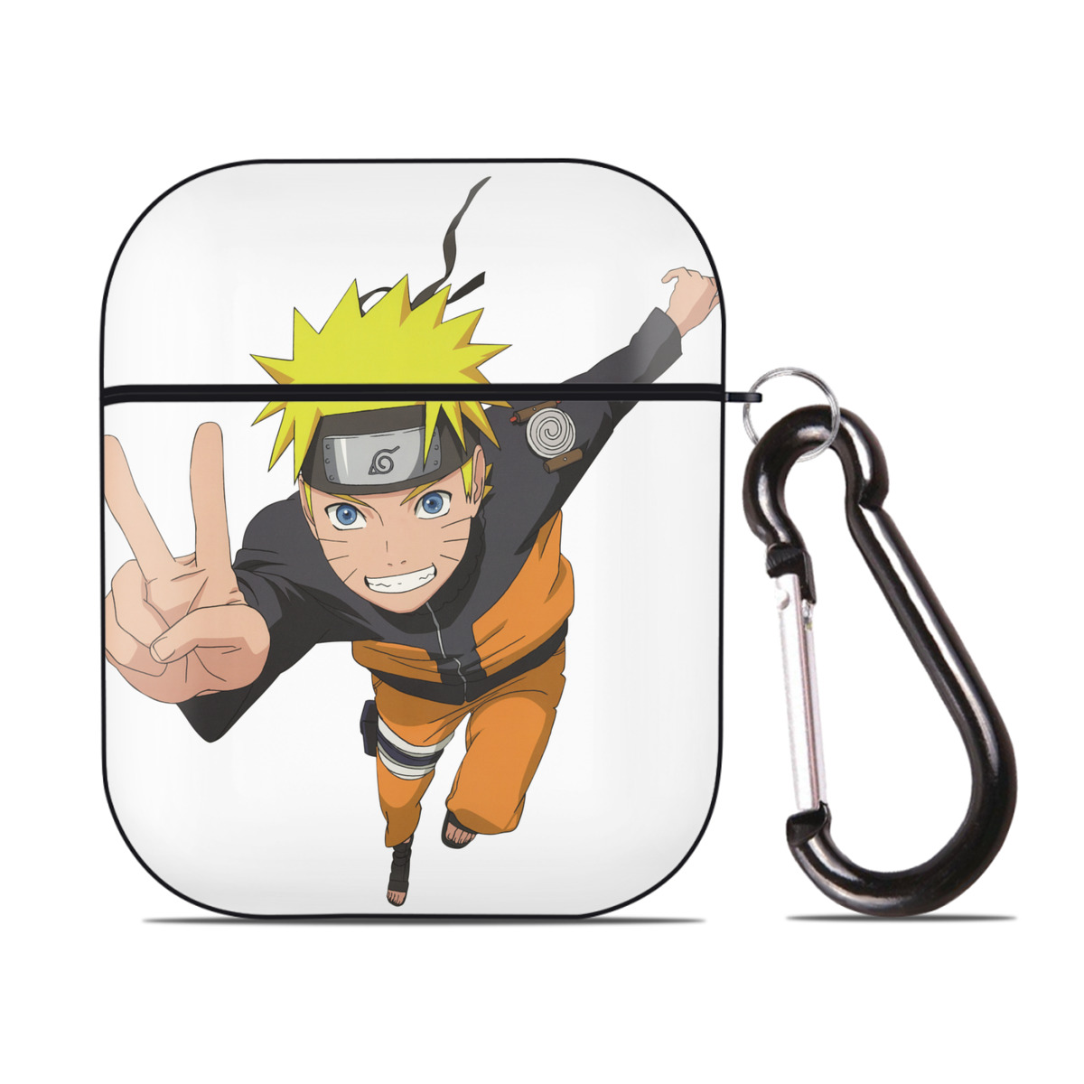 （画像用） NARUTO -ナルト- うずまき ナルト Uzumaki Naruto AirPods 第2世代保護ケース ハードシェル ブラック 耐衝撃・防指紋・カラビナ付き