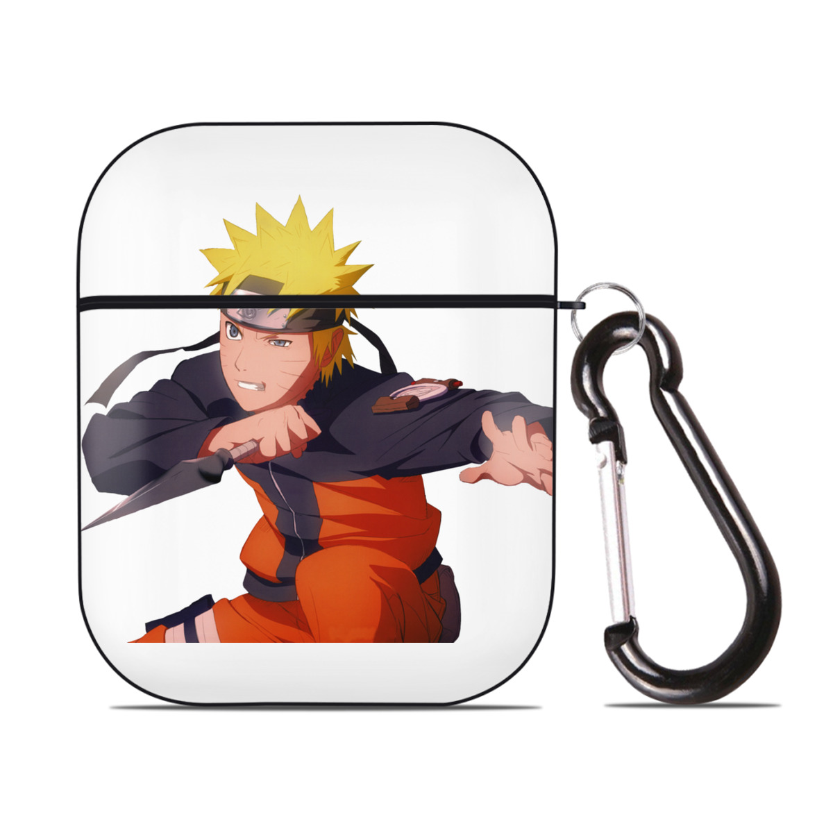 （画像用） NARUTO -ナルト- うずまき ナルト Uzumaki Naruto AirPods 第2世代保護ケース ハードシェル ブラック 耐衝撃・防指紋・カラビナ付き