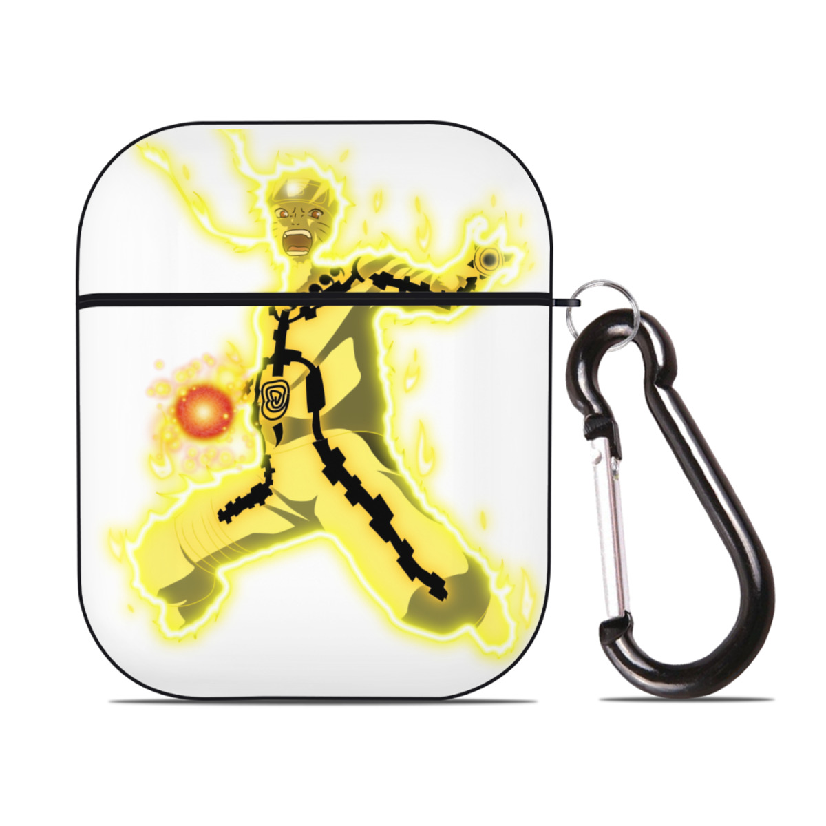 （画像用） NARUTO -ナルト- うずまき ナルト Uzumaki Naruto AirPods 第2世代保護ケース ハードシェル ブラック 耐衝撃・防指紋・カラビナ付き