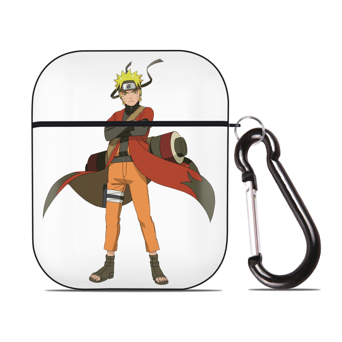 （画像用） NARUTO -ナルト- うずまき ナルト Uzumaki Naruto AirPods 第2世代保護ケース ハードシェル ブラック 耐衝撃・防指紋・カラビナ付き