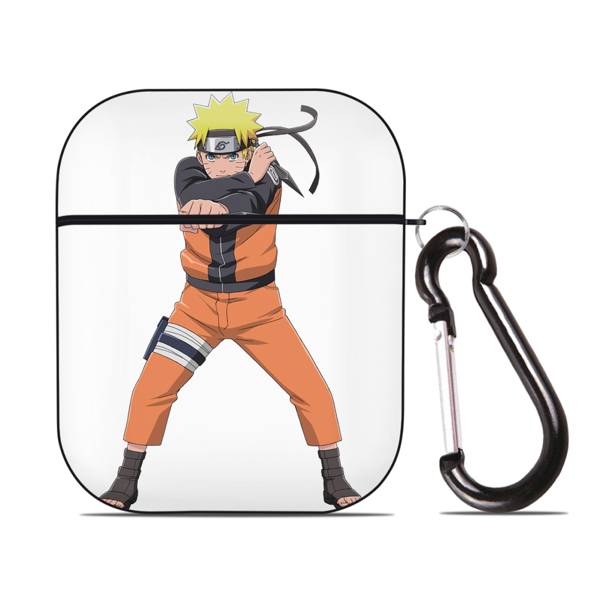 （画像用） NARUTO -ナルト- うずまき ナルト Uzumaki Naruto AirPods 第2世代保護ケース ハードシェル ブラック 耐衝撃・防指紋・カラビナ付き