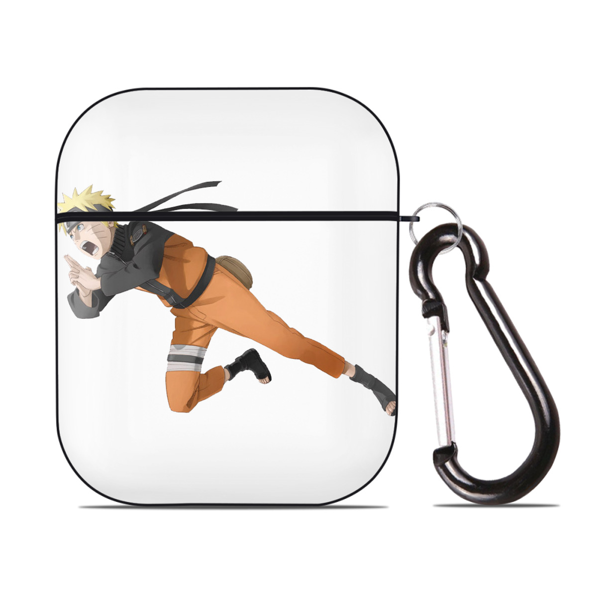 （画像用） NARUTO -ナルト- うずまき ナルト Uzumaki Naruto AirPods 第2世代保護ケース ハードシェル ブラック 耐衝撃・防指紋・カラビナ付き