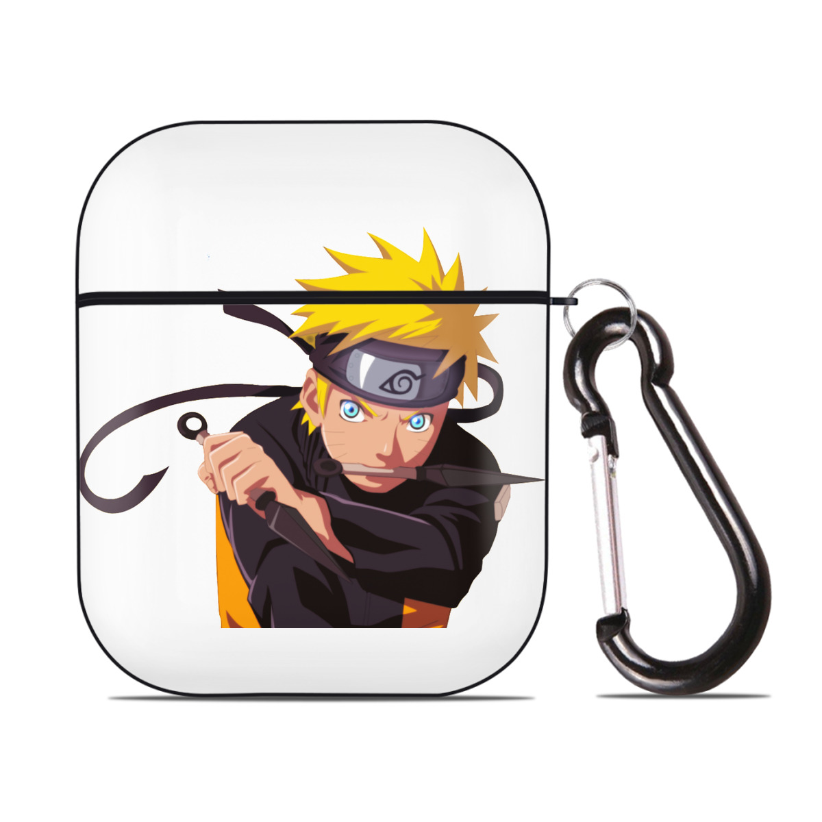 （画像用） NARUTO -ナルト- うずまき ナルト Uzumaki Naruto AirPods 第2世代保護ケース ハードシェル ブラック 耐衝撃・防指紋・カラビナ付き