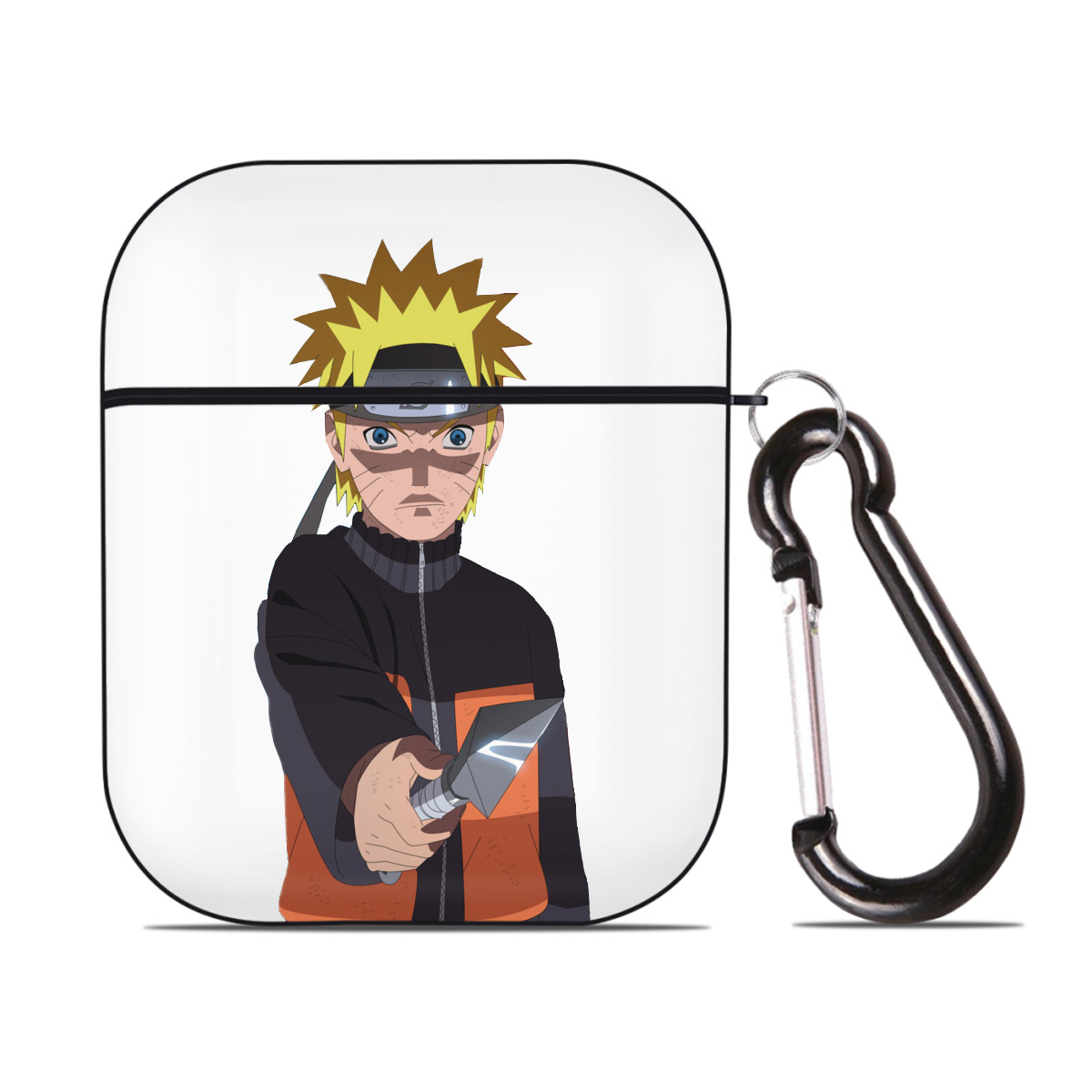 （画像用） NARUTO -ナルト- うずまき ナルト Uzumaki Naruto AirPods 第2世代保護ケース ハードシェル ブラック 耐衝撃・防指紋・カラビナ付き