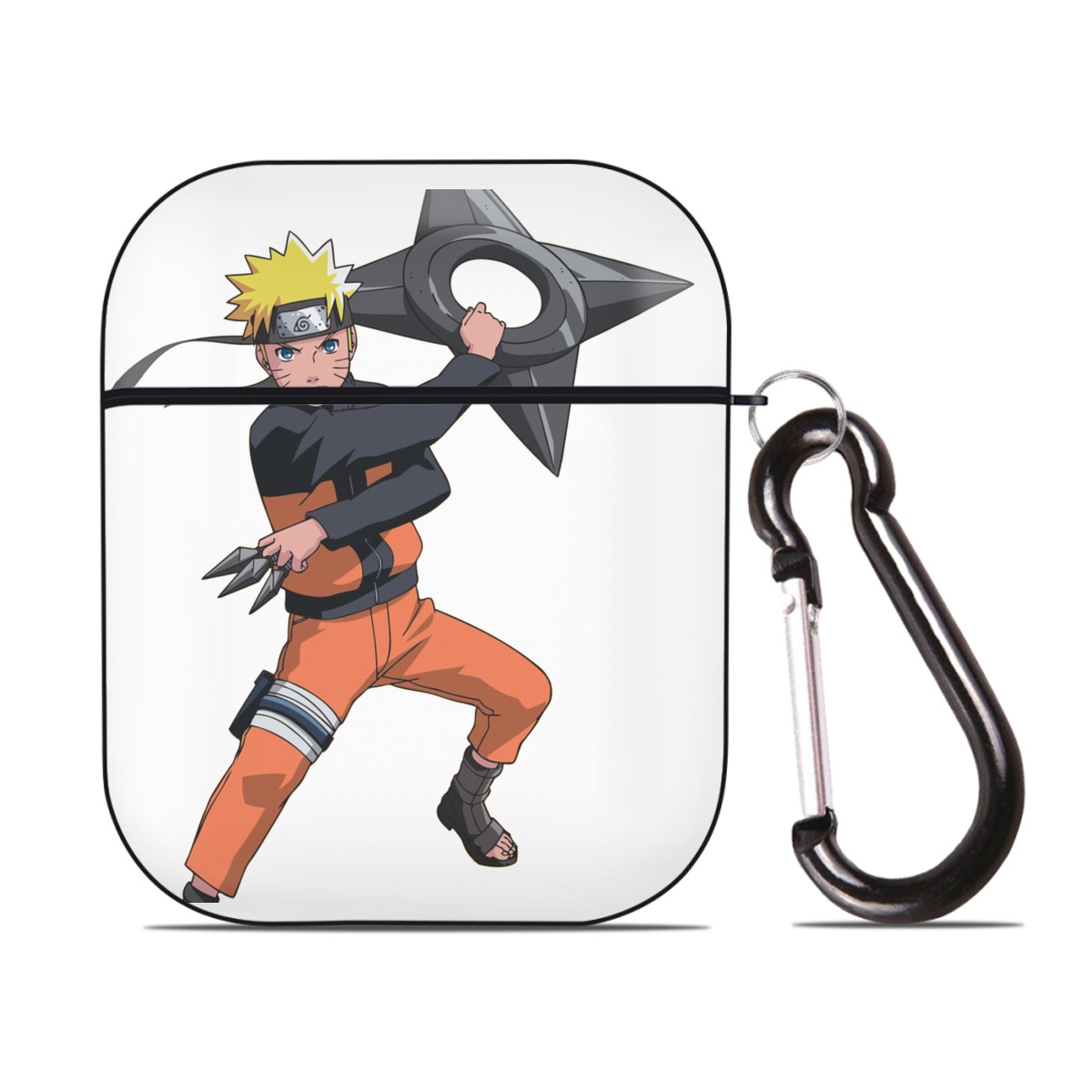 （画像用） NARUTO -ナルト- うずまき ナルト Uzumaki Naruto AirPods 第2世代保護ケース ハードシェル ブラック 耐衝撃・防指紋・カラビナ付き