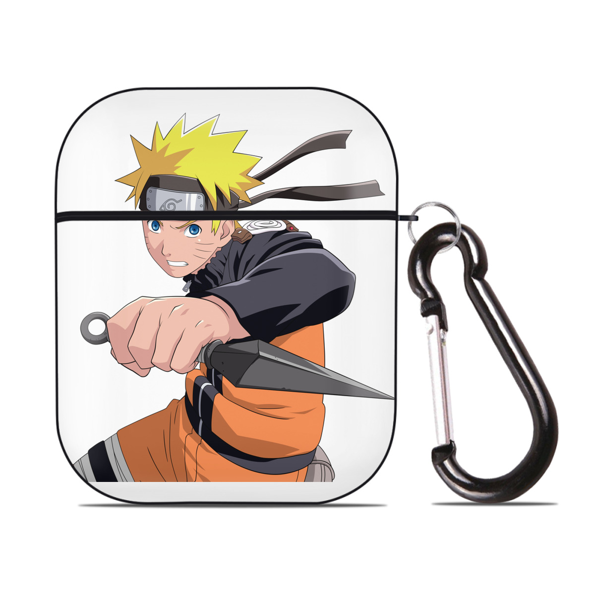 （画像用） NARUTO -ナルト- うずまき ナルト Uzumaki Naruto AirPods 第2世代保護ケース ハードシェル ブラック 耐衝撃・防指紋・カラビナ付き