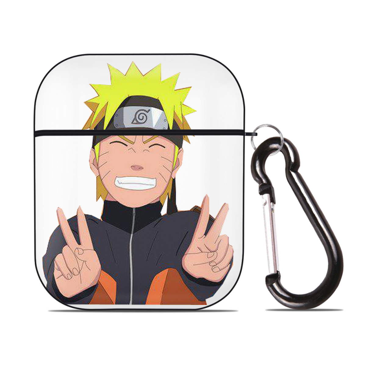 （画像用） NARUTO -ナルト- うずまき ナルト Uzumaki Naruto AirPods 第2世代保護ケース ハードシェル ブラック 耐衝撃・防指紋・カラビナ付き