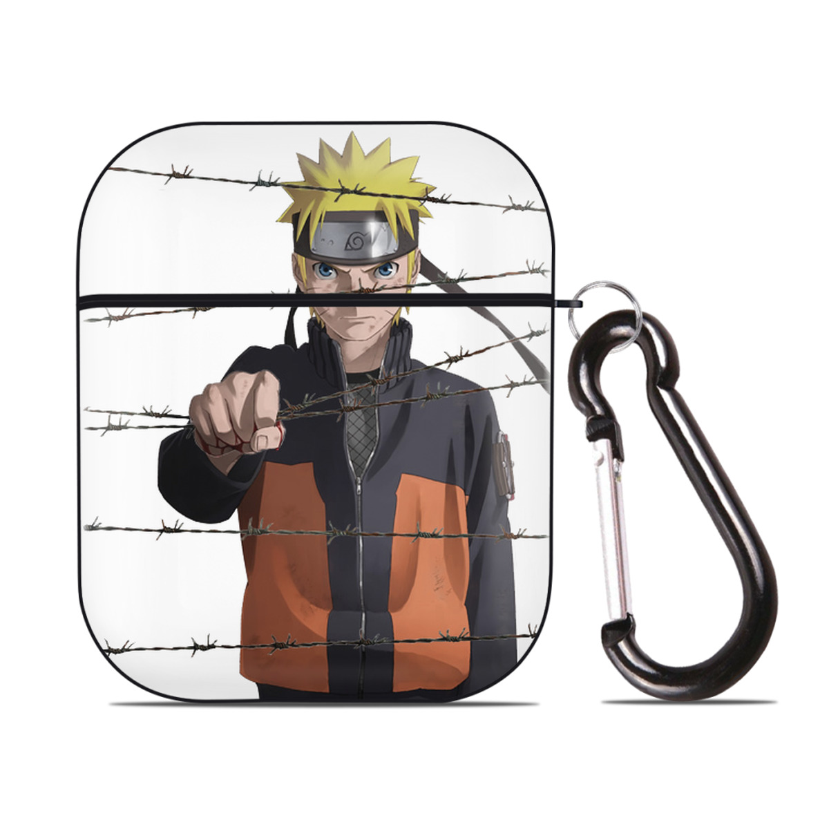 （画像用） NARUTO -ナルト- うずまき ナルト Uzumaki Naruto AirPods 第2世代保護ケース ハードシェル ブラック 耐衝撃・防指紋・カラビナ付き