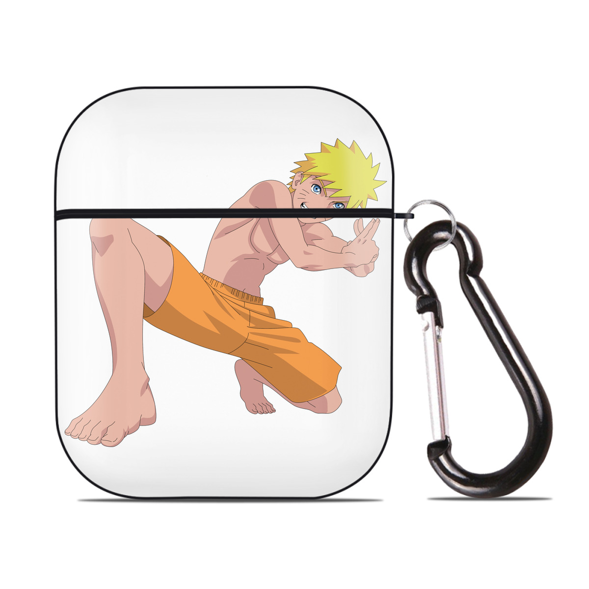 （画像用） NARUTO -ナルト- うずまき ナルト Uzumaki Naruto AirPods 第2世代保護ケース ハードシェル ブラック 耐衝撃・防指紋・カラビナ付き