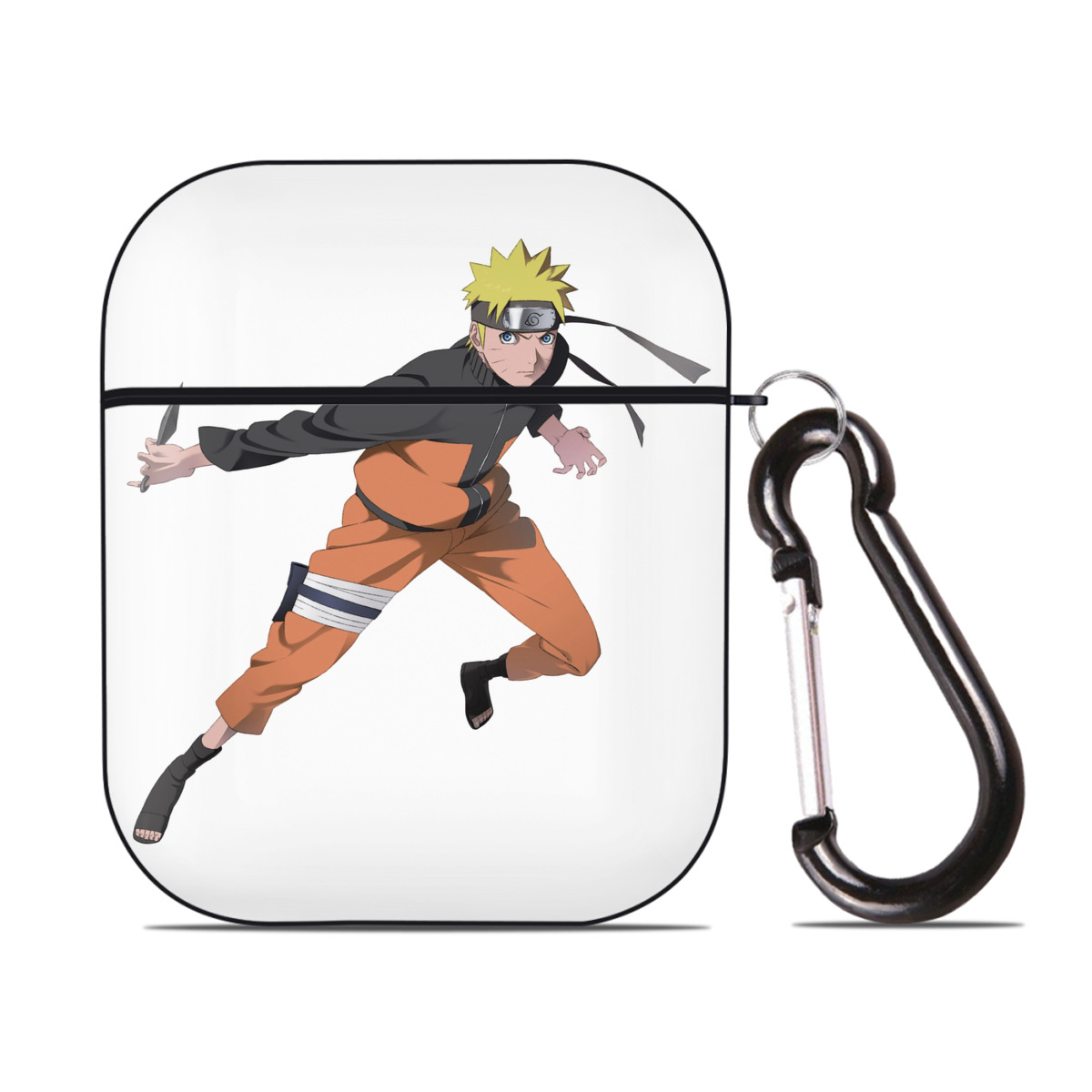 （画像用） NARUTO -ナルト- うずまき ナルト Uzumaki Naruto AirPods 第2世代保護ケース ハードシェル ブラック 耐衝撃・防指紋・カラビナ付き